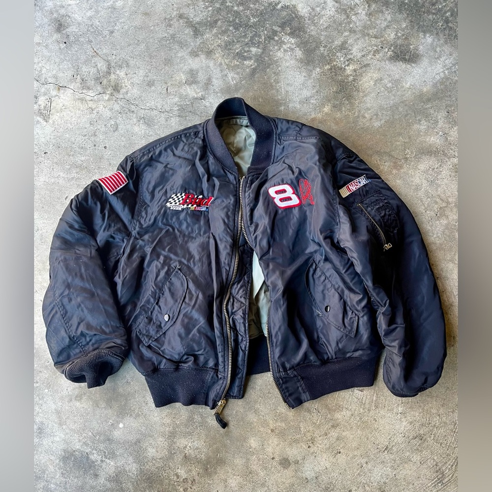Vintage NASCAR Dale Earnhardt Jr Budweiser USA Bomber Reversible MA-1 Flight